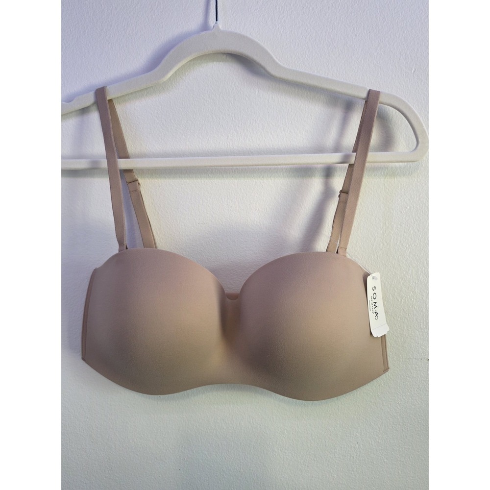 Soma 34D Bra Tan Enbliss Stay Put Strapless Wireless Stretch Warm Amber NWT